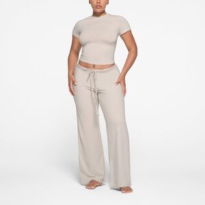 Skims Stone Cotton Jersey Straight Pant